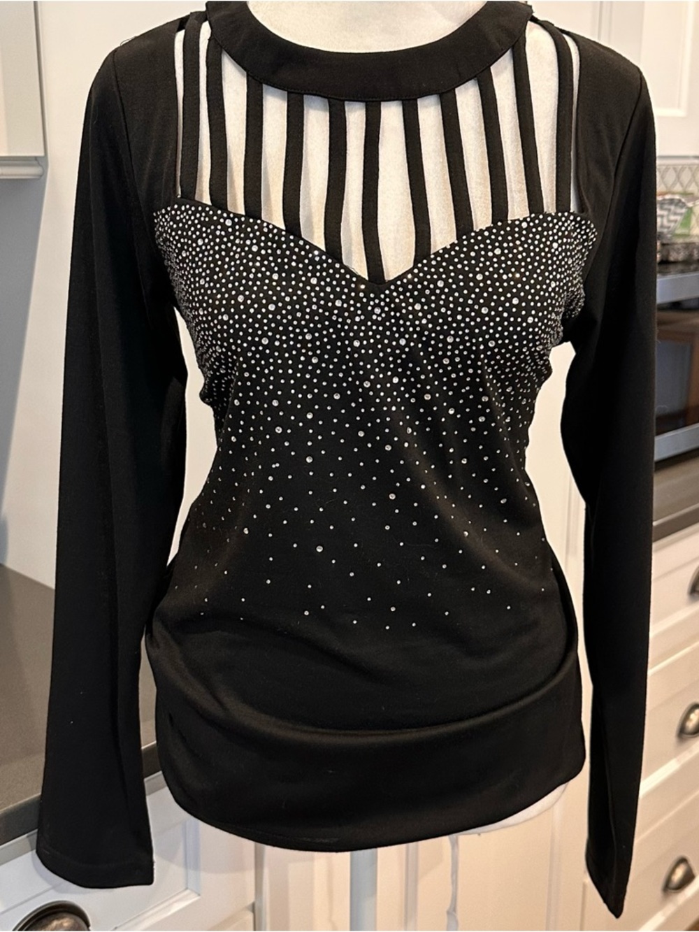 Sheilay Black Cut Out Top Rhinestone Bodice Womens M Sparkle Biker Gothic Grunge